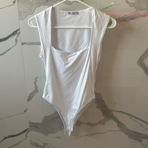 ZARA WHITE SQUARE NECK BODYSUIT